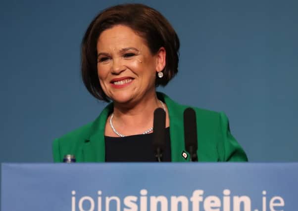 Sinn Fein's newly elected president Mary Lou McDonald at the party's special conference at the RDS in Dublin. PRESS ASSOCIATION Photo. Picture date: Saturday February 10, 2017. See PA story POLITICS SinnFein. Photo credit should read: Niall Carson/PA Wire