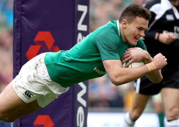 Jacob Stockdale scores his side's seventh try in the 2018 Six Nations Championship. Â©INPHO/Dan Sheridan