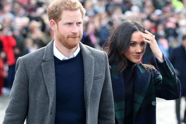 Prince Harry and Meghan Markle at Edinburgh Castle, during their visit to Scotland.