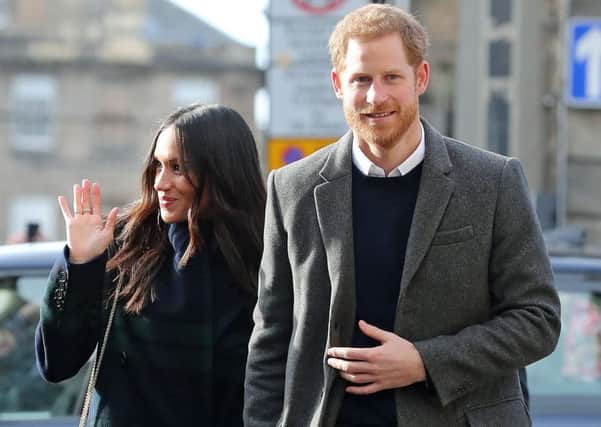 Prince Harry and Meghan Markle outside Social Bite in Edinburgh, during their visit to Scotland. Pic Owen Humphreys/PA Wire