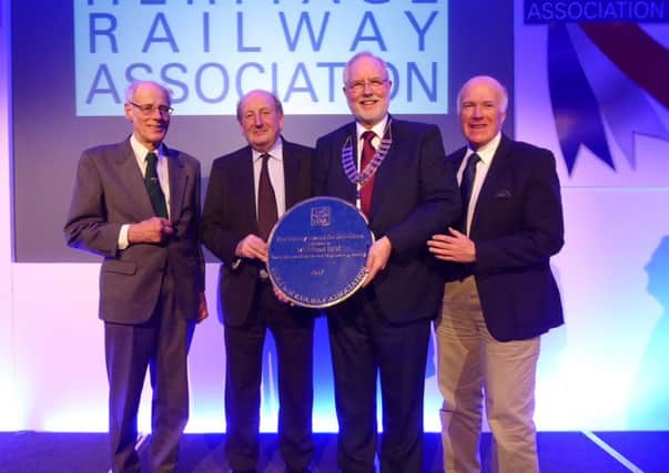 Whitehead's winners: Left to right, Peter Scott, RPSI locomotive department, Lord Berkeley, Canon John McKegney, RPSI chairman and Robin Morton, RPSI events convenor