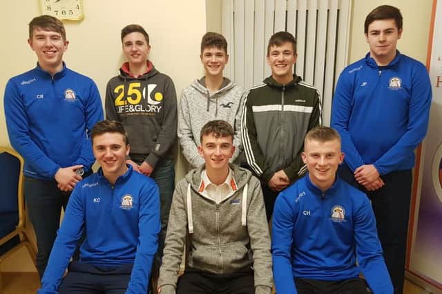 The Junior Orangemen involved in the project: back row (from left) Calvin Reid (chairman), Ben Cartmill, Jason Dodds, Jamie Haire and Joshua Patterson (secretary); front row (from left) Kris Cartmill, Sam McKew and Christopher Hutchinson