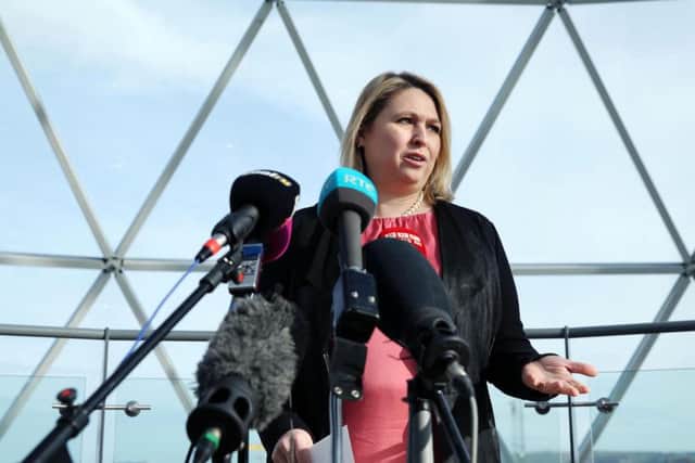 Press Eye - Belfast - Northern Ireland - 16th February 2018 - 
Secretary of State for Northern Ireland Karen Bradley MP delivers a statement at Victoria Square shopping centre in Belfast.

Photo by Kelvin Boyes / Press Eye.