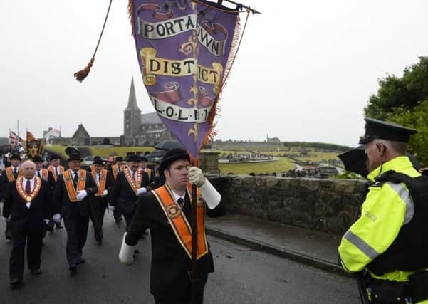 Orange men make the annual march to Drumcree road.  Picture Mark Marlow/Pacemaker press