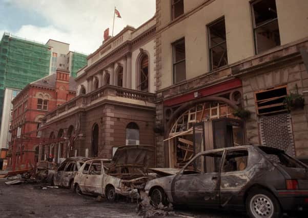 Bedford Street, Belfast after a massive IRA car bomb