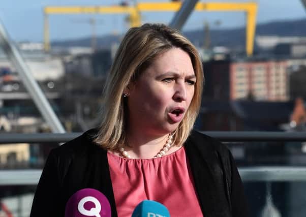 Secretary of State for Northern Ireland,  Karen Bradley pictured in the Dome of Victoria Square shopping centre last week. 
Photo: Colm Lenaghan/Pacemaker.