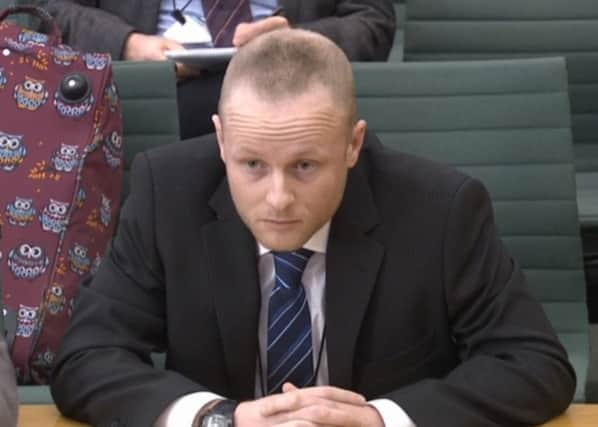 Jamie Bryson at the NI Affairs Select Committee on February 21, 2018