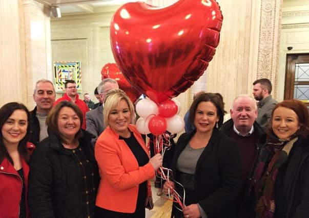 Sinn Fein figures attend a same-sex marriage event in Stormont organised to coincide with St Valentines Day