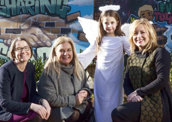 Angelic cherub Sophie Douglas with Denise Hayward, CEO, Volunteer Now, Denise Cranston, BITC, and Emma Gibson of The Henderson Group