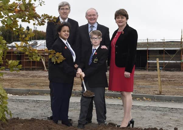 Ministers visit Strule Shared Education Campus in Omagh in 2015 as first school building takes shape