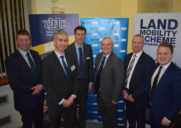 Danske BankÃ¢Â€Â™s head of agri-business Robert McCullough, Michael Haverty, senior agricultural economist, and Oliver Hall, senior farm business consultant from Andersons Farm Business Consultants, land mobility manager John McCallister, Danske BankÃ¢Â€Â™s senior agri manager Seamus McCormick and YFCU president James Speers are pictured at the Land Mobility Roadshow