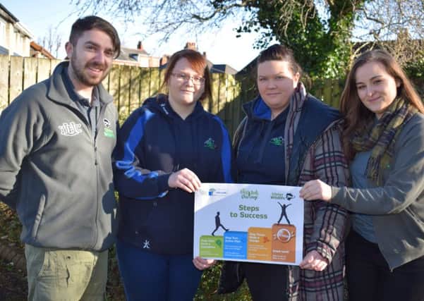 Left to right are: Grassroots Challenge project officer Andrew Gracey, Rebecca Connor and Emma Campbell from Mourne YFC who are on their way to becoming a Bronze Eco Club, and Grassroots Challenge project officer Shona Campbell