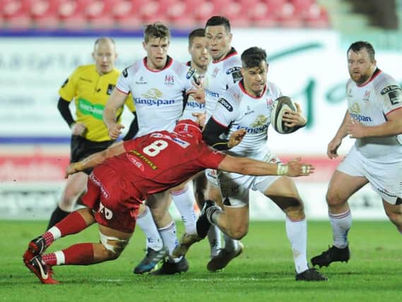 Louis Ludik on the attack for Ulster against Scarlets