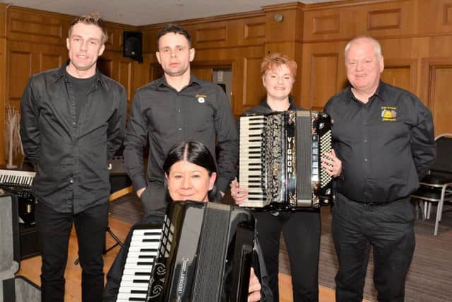 Members of the Eazy Skweezers who competed in the 21st N I Open Accordion Championships at the Loughshore Hotel in Carrickfergus. INCT 08-001-PSB