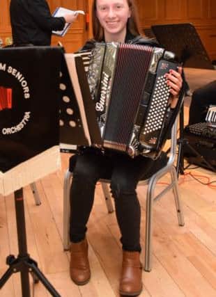 Ballynure musician Abigail Park who played with East Antrim Seniors Accordion Orchestra at the Northern Ireland Open Accordion Championships in Carrickfergus.
