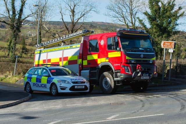 Emergency services near the scene of the tragic house fire at Molly Road, Derrylin