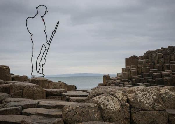 The outlines of the WWI soldiers known as Tommies at the Giants Causeway are part of a centenary campaign