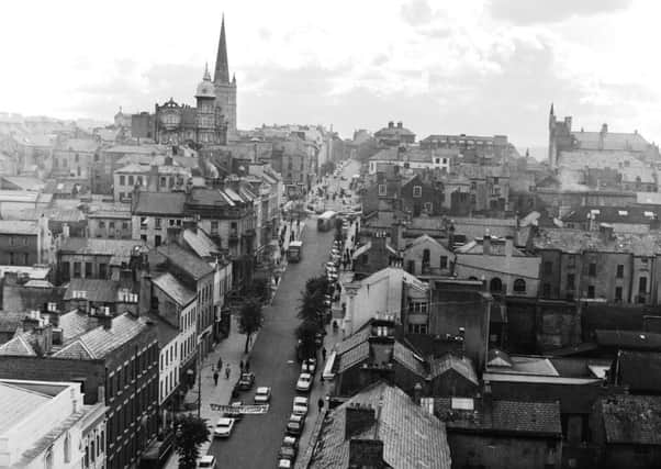 A view of Londonderry's city centre, looking up Shipquay Street towards the Diamond, in the early 1960s