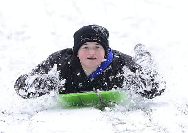James Murphy pictured enjoying the snow at Stormont in Belfast.