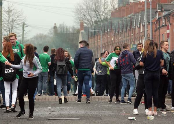 The Holyland area of south Belfast on St Patrick's Day. Pic by Press Eye