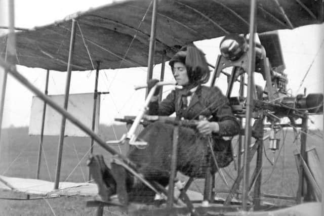Lilian Bland, Ireland's pioneer aviator, at the controls of the aeroplane she designed and built, the Mayfly.Â The year is 1910.Â Pic courtesy of www.lilianbland.ie
