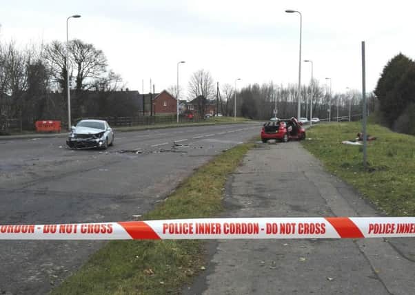 The scene of the crash on Knockmore Road, Lisburn on Tuesday afternoon.