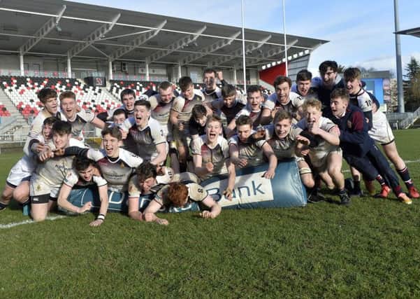 Royal School Armagh celebrate after their victory over RBAI