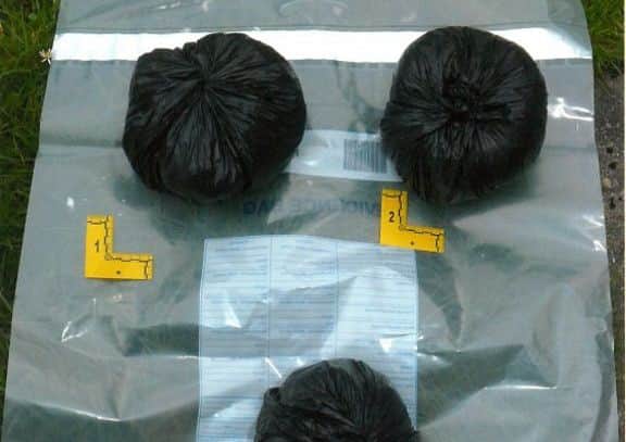 Cannabis was concealed in these black bins bags and were found inside a training dummy