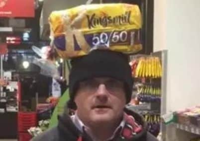 Former Sinn Fein MP Barry McElduff with a loaf of Kingsmill bread on his head in his Twitter video
