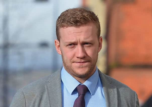Ulster and Ireland rugby player Stuart Olding arrives at Laganside Magistrates court this morning. Picture By: Pacemaker