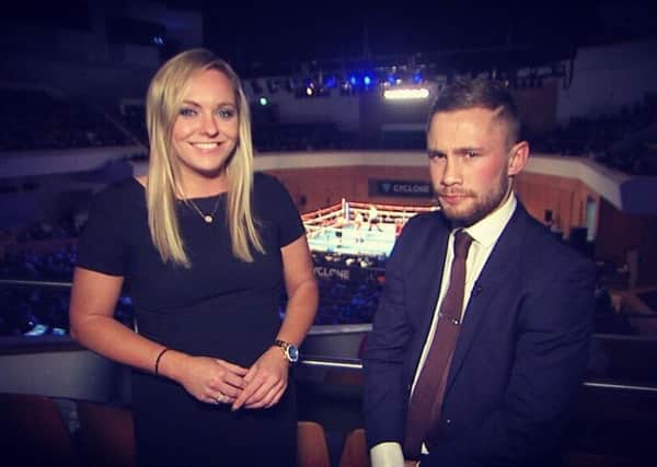 Ruth Gorman Interviewing Carl Frampton at a boxing show at the Waterfront Hall