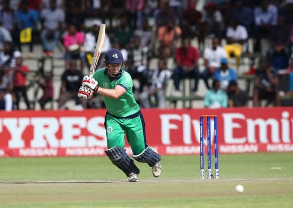 Ed Joyce of Ireland scores runs during The ICC Cricket World Cup Qualifier against the West Indies on Saturday
