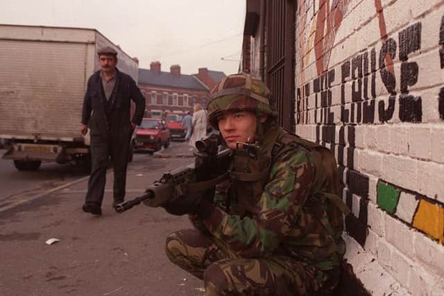 A soldier on the streets of Northern Ireland in 1999. Concerns have been raised at UK Cabinet level that plans to deal with the legacy of the Troubles may leave them unprotected. Photo: PACEMAKER