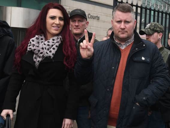 Britain First leader Paul Golding and deputy leader Jayda Fransen after a Belfast court appearance in January