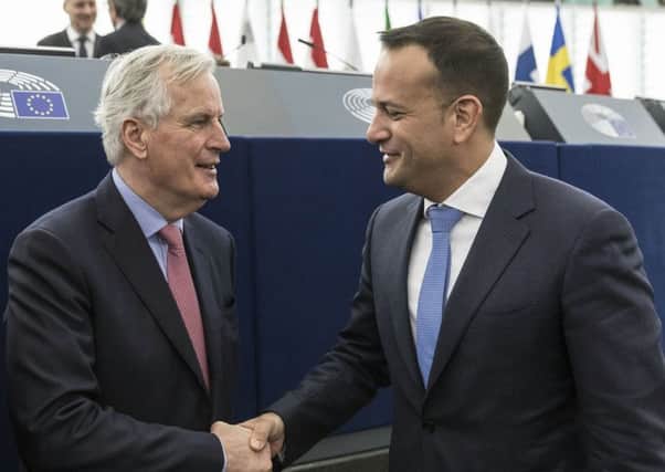 Michel Barnier, EU Brexit negotiator, at the European Parliament with the Taoiseach Leo Varadkar. They have taken a joint tough line on the Irish border, which all the key EU figures have supported