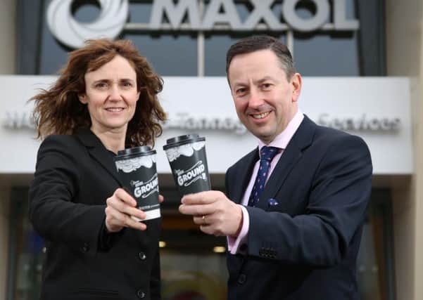Pictured at  the new Tannaghmore store is Maxol CEO Brian Donaldson and Karen Gardiner, Director, Ground Espresso Bars