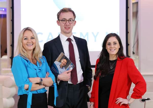 James Jarvis with, Emma Jayne Mawhinney, Academy business development manager, left, and Elaine ONeill, IoD programme director