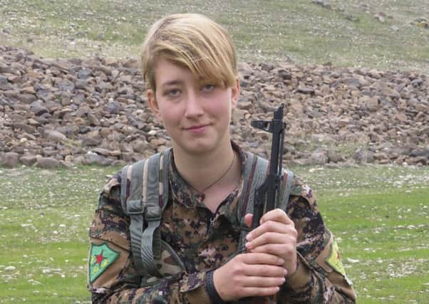 Anna Campbell, 26, a British citizen who was a fighter with the Kurdish female militia known as YPJ, who was killed March 15, 2018 by a Turkish airstrike in Afrin, north Syria. (YPG Syrian Kurdish militia via AP)