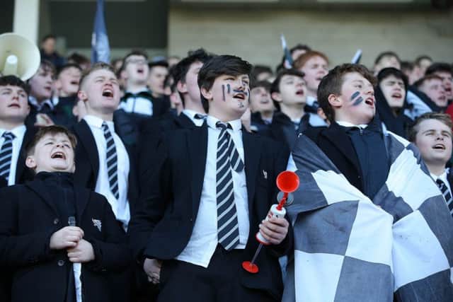 Campbell College fans pictured at Kingspan Stadium ahead of the Danske Bank Ulster Schools' Cup Final. 
Photo by Kelvin Boyes  / Press Eye.
