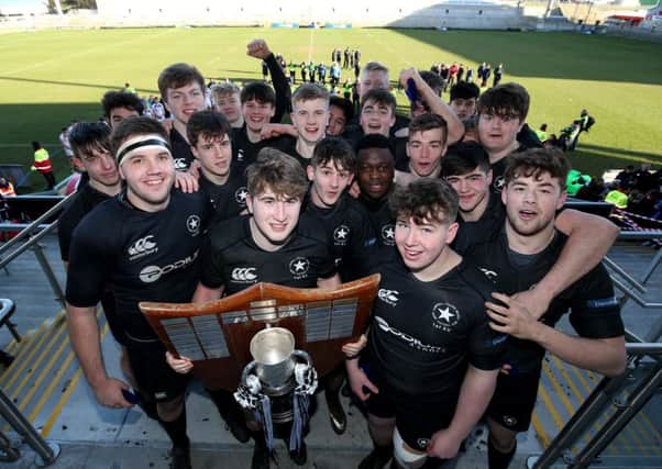 Danske Bank Schools' Cup Final: Royal School Armagh v Campbell College at the Kingspan Stadium, Belfast.

Campbell College's John McKee celebrates with his team after winning the Danske Bank Schools' Cup