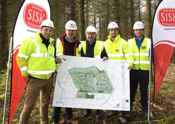 Pictured at the new Center Parcs site are, from left, FastHouse MD Stephen Bell, Alan Gammon of Jackson Design Associates, Lagan Group chairman Kevin Lagan, and Brian Kennedy and Cormac Fitzpatrick, Sisk & Son