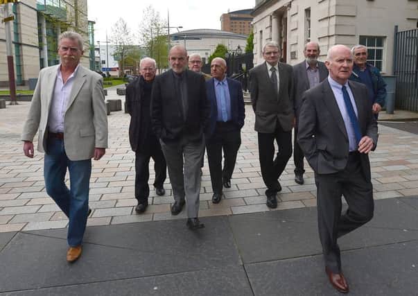 Some of the Hooded Men leaving court in Belfast
