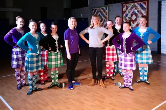 Ruth with dancers at the Sollus Centre in Bready