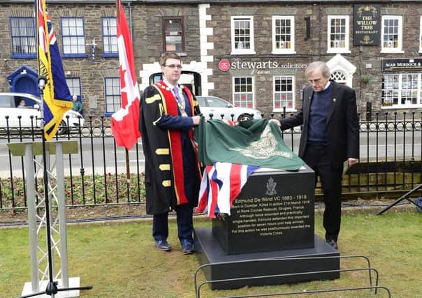 A memorial stone to Edmund De Wind VC was unveiled by his great nephew Josh De Wind and Mayor of Ards and North Down Robert Adair
