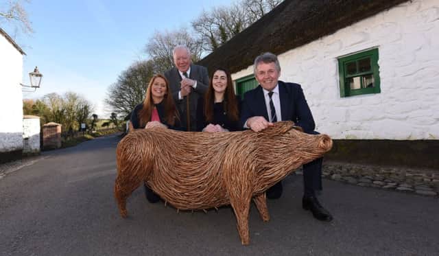 Barclays Bank are sponsoring the UFU Centenary Celebration Weekend at the Ulster Folk & Transport Museum on 5th and 6th May. Pictured are Barclay Bell, UFU President, Caroline Doyle, Barclays Agricultural Manager, and Ivor Ferguson, UFU Deputy President.