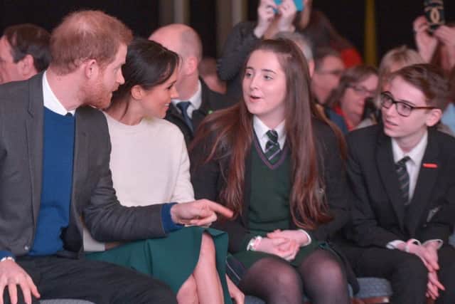 Prince Harry and Ms. Markle Markle begin their first visit to Northern Ireland at the Eikon Centre  Photo by Aaron McCracken