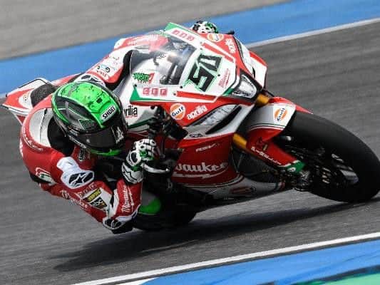 Milwaukee Aprilia rider Eugene Laverty was ninth fastest in FP3 after leading the way in FP2. Laverty was able to continue following a crash in FP3 following a collision with Xavi Fores.