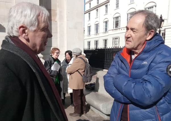Lord Bew talks to the Basque journalist Inigo Gurruchaga of El Correo before the memorial service to the former IRA terrorist Sean O'Callaghan at St Martin in the Fields in central London, on Wednesday March 21 2018. Pic by Ben Lowry