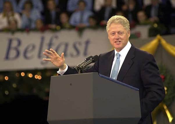 US President Bill Clinton speaking in Belfast during a previous visit