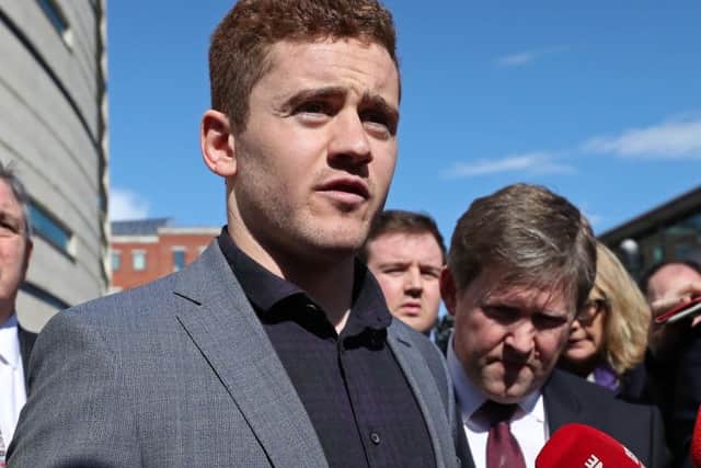Ireland and Ulster rugby player Paddy Jackson makes a a brief statement to the press after his acquittal on rape charges